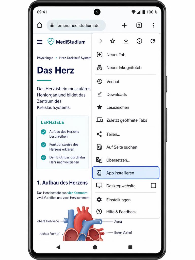 Schritt 2: Chrome-Menü → „App installieren“.