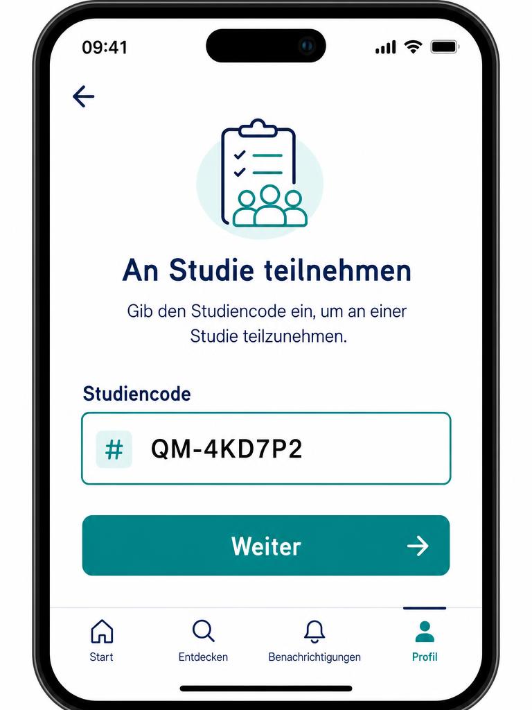 Schritt 4: Studiencode eingeben und bestätigen.